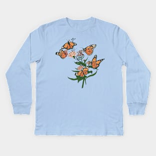 Monarch Butterflies on Wildflowers Kids Long Sleeve T-Shirt